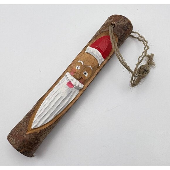 Wooden Carved Santa Face Christmas Tree Ornament Rustic Folk Art Hand Painted - Picture 8 of 8